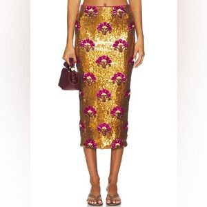 New Never Worn Gold and Pink Sequin Midi Skirt